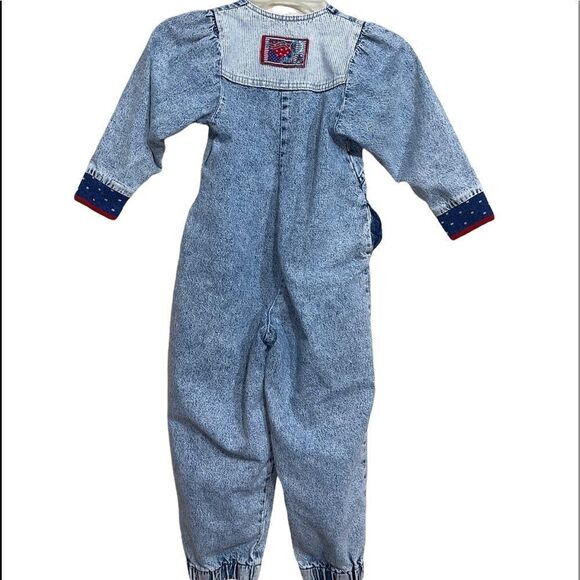 VTG Little Levi's Acid Wash Denim Romper Baby Girls 6 Cotton USA MADE - Picture 3 of 11